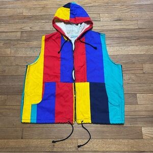 Vintage Retro Boardwalk Hooded Vest with Drawstrings Women’s Size 14